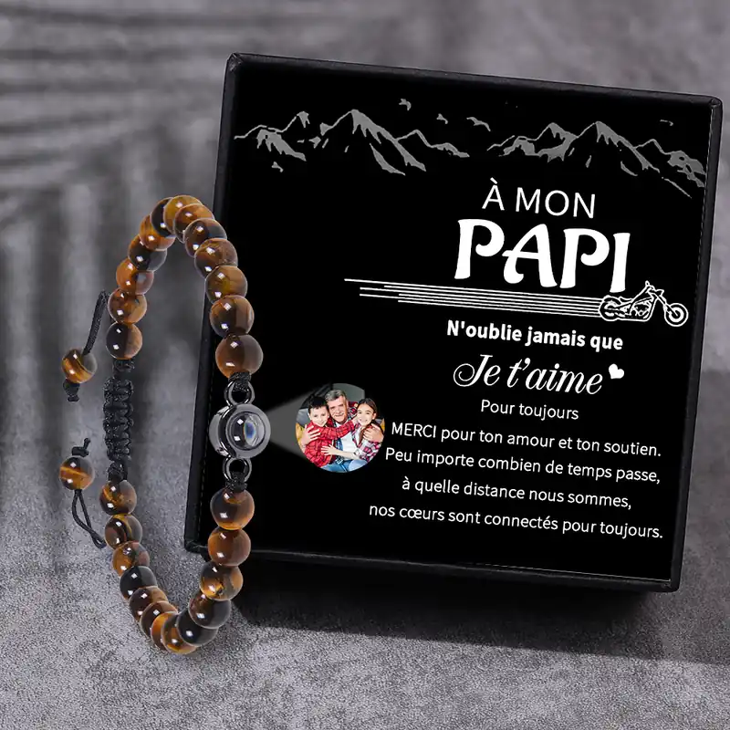 À mon Papi Bracelet Photo Projection Bracelet Personnalisé d'œil de Tigre Cadeau pour Homme|Jessemade Meilleur Prix