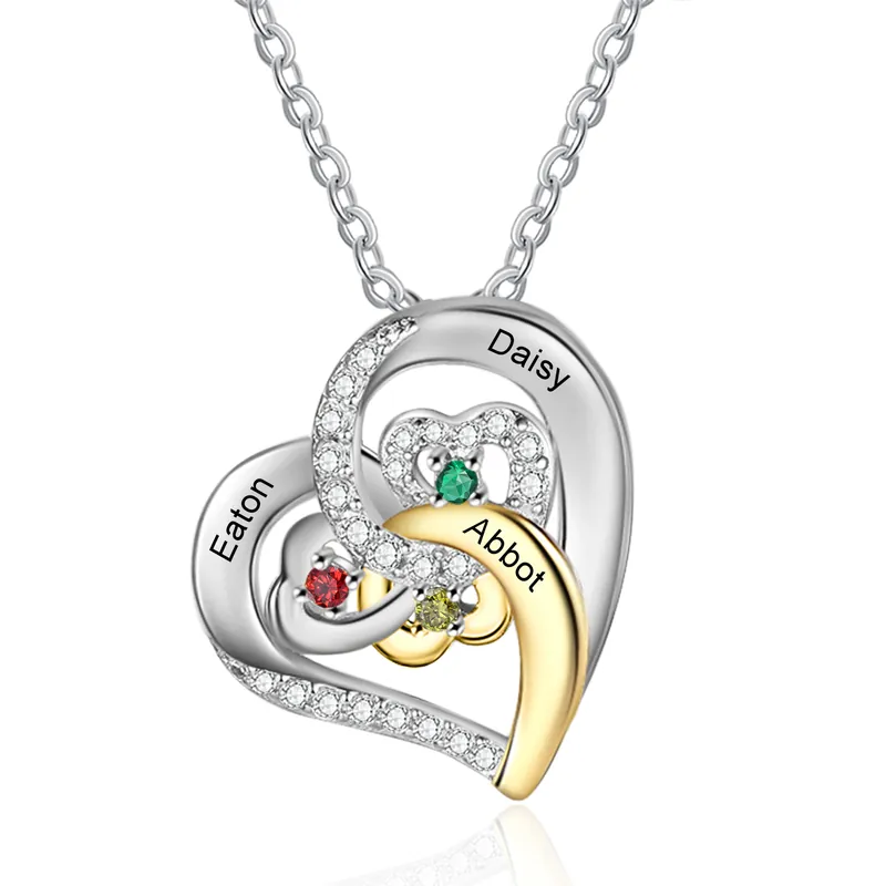 Collier Coeur en Spirale Collier Personnalisé avec 3 Prénoms et pierre de naissance pour Femme | Jessemade Édition Limitée