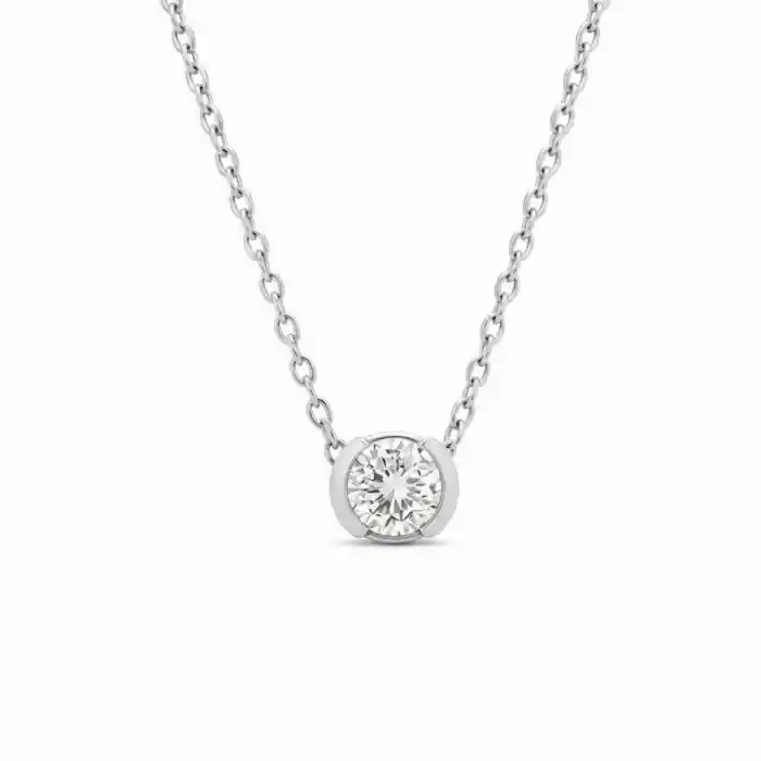 Garantie Incluse Oria – Pendentif diamant naturel .40ct serti demi-clos en or 14K avec chaîne
