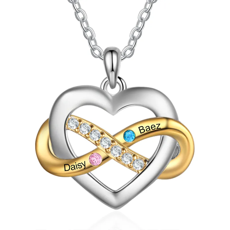 Collier Cœur infini 2-6 Prénoms Personnalisés avec pierres de naissance Collier Personnalisé Femme Cadeau pour femme | Jessemade Top Vente