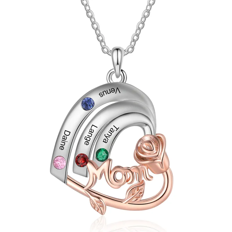 Achat Immédiat À Maman Collier 4 Prénoms Personnalisés cœur avec 4 pierre de naissance Collier Personnalisé Femme Or argent | Jessemade