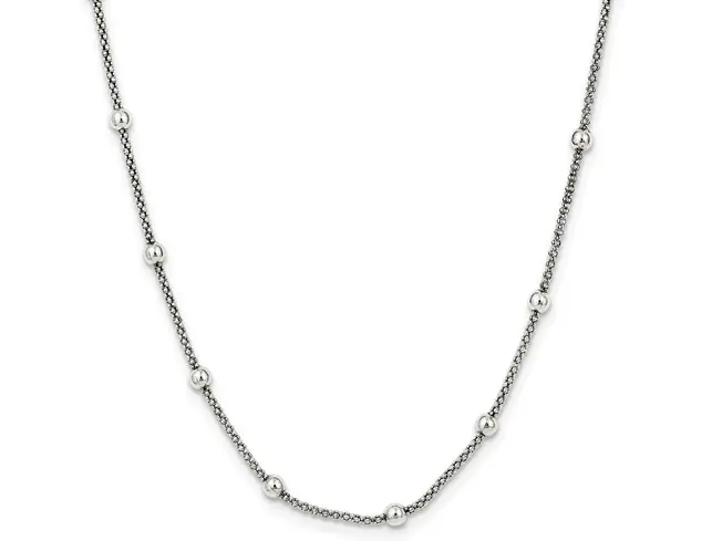 Offre Du Jour Chaîne Sylvia en argent 925 avec billes polies sur jolie maille arrondie pour femme 16 pouces