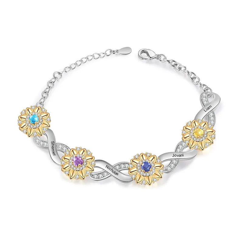 Bracelet Infini Élégance intemporelle 4 personnalisé Prénoms avec pierre de naissance bracelet personnalisé femme Cadeau pour femme|Jessemade Commande En Gros