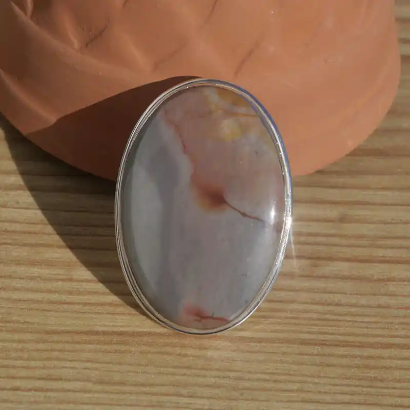 Achat Immédiat Grosse bague ovale en argent et pierre Jaspe (brun) T55