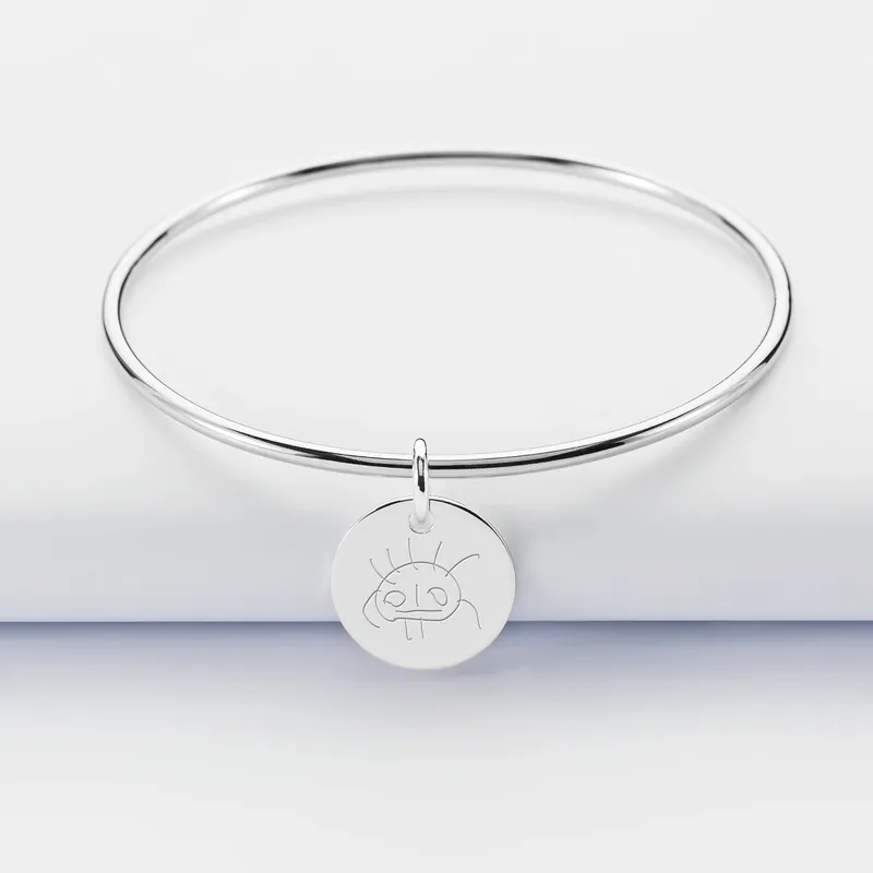 Réduction Bracelet enfant personnalisé jonc argent médaille gravée 15 mm
