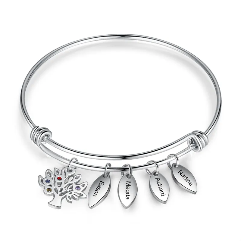 Nouvelle Collection Bracelet Arbre généalogique Bracelet Personnalisé Femme 4 Prénom avec 4 Pierre de Naissance|Jessemade