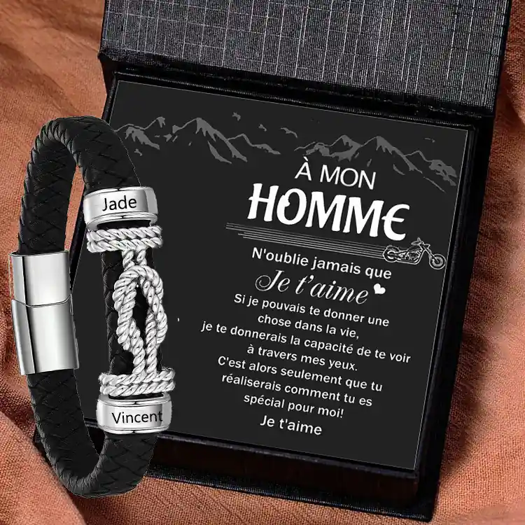 Réduction À mon Homme - Bracelet Personnalisé Homme 2 Prénoms Personnalisé Bracelet en Cuir|Jessemade