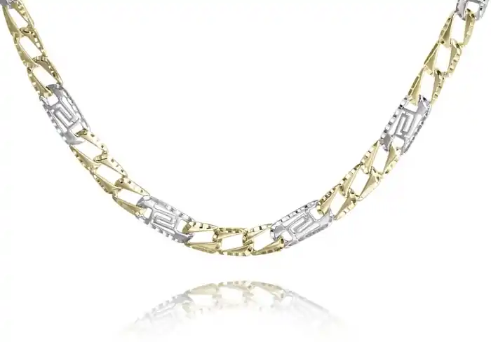 Remise Chaîne Versace pour homme mailles rectangulaires avec bordures coupe à diamant en or 10k 2 tons jaune et blanc