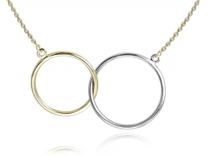 Dernier Modèle Collier minimaliste Duo anneaux/ cercles entrelacés en or 10k 2 tons jaune et blanc pour femme