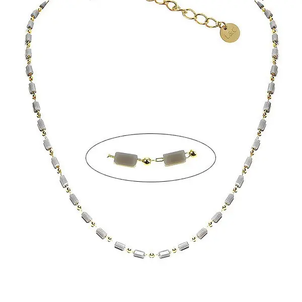 Collier femme acier 316 et perles de cristal grise Prix Cassé