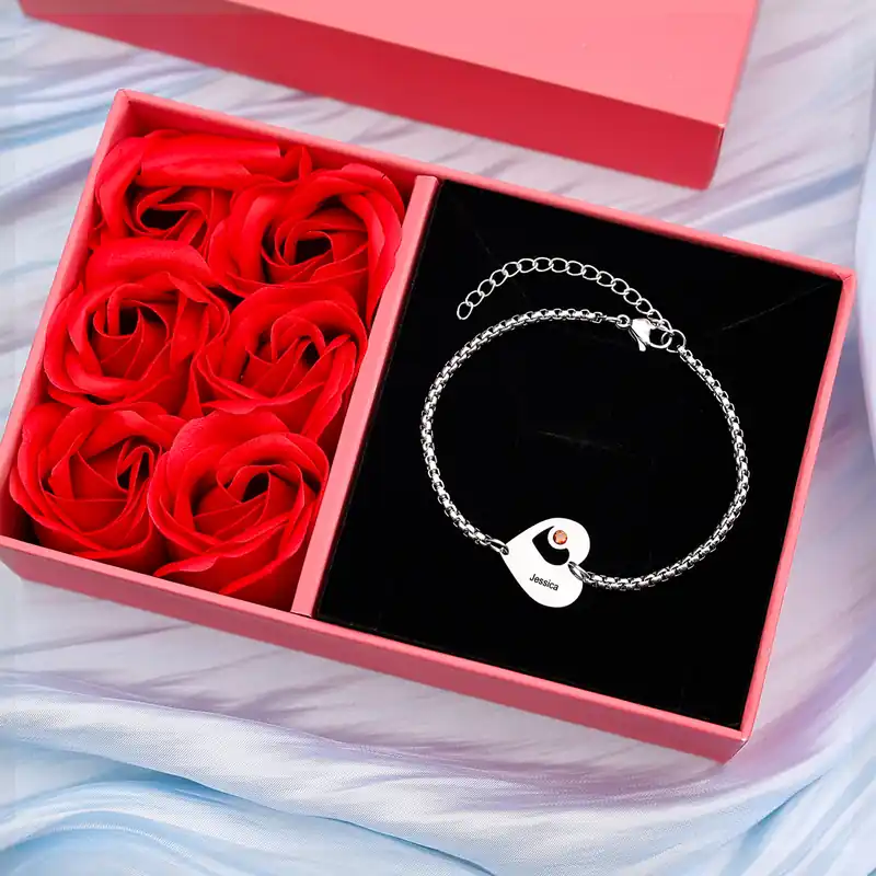 Artisanat Bracelet Cœur 1 Prénom Personnalisé Bracelet Pierre De Naissance pour Femme|Jessemade