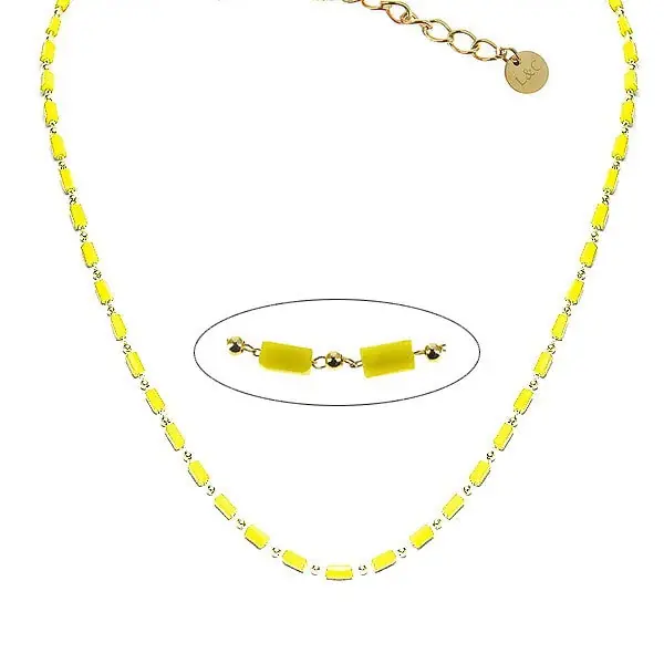 Must-Have Collier femme acier 316 et perles de cristal jaune