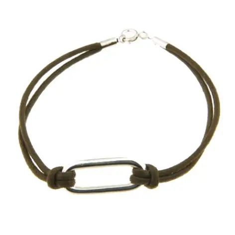 Bracelet Ovale Argent massif et cordon kaki | bijoux homme | Bijoux fait main en France Prix Promo