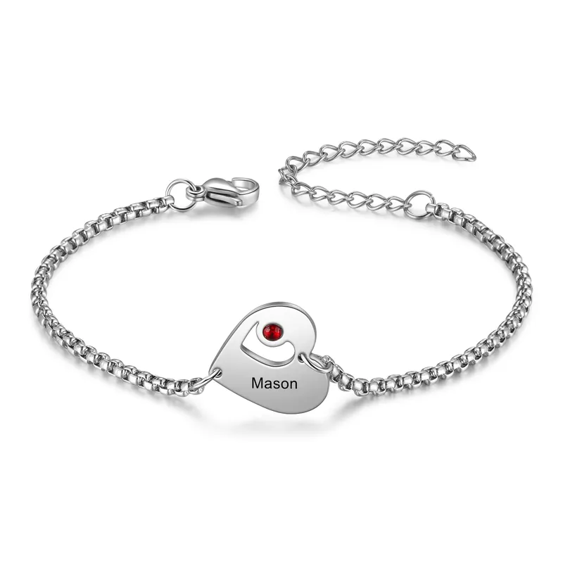 Bracelet Cœur 1 Prénom Personnalisé Bracelet Pierre De Naissance|Jessemade Certifié