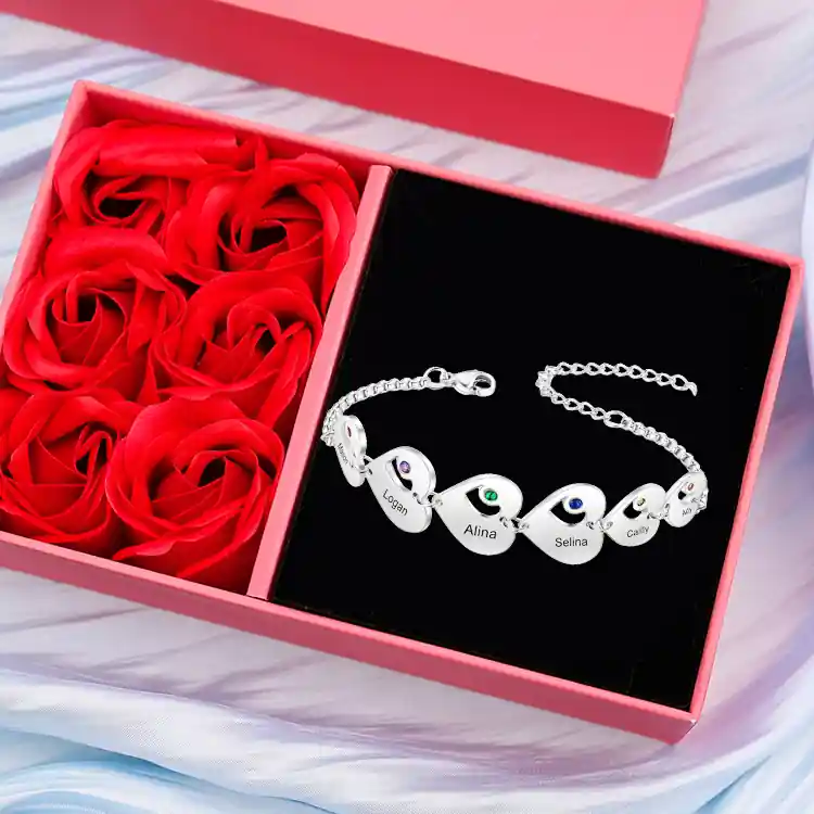 Quantité Limitée Bracelet Cœur 6 Prénom Personnalisé Bracelet Pierre De Naissance pour Femme|Jessemade