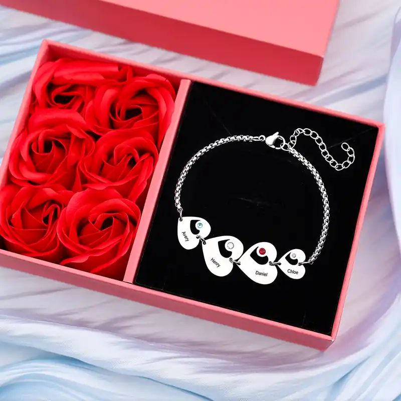 Pas Cher Bracelet Cœur 4 Prénom Personnalisé Bracelet Pierre De Naissance pour Femme|Jessemade