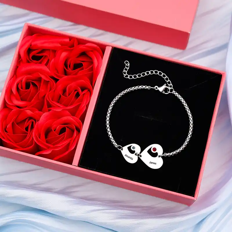 Bracelet Cœur 2 Prénom Personnalisé Bracelet Pierre De Naissance pour Femme|Jessemade Bon Marché