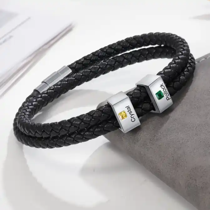 Bracelet 2 Prénom Personnalisé Bracelet Pierre De Naissance pour Homme|Jessemade Super Prix