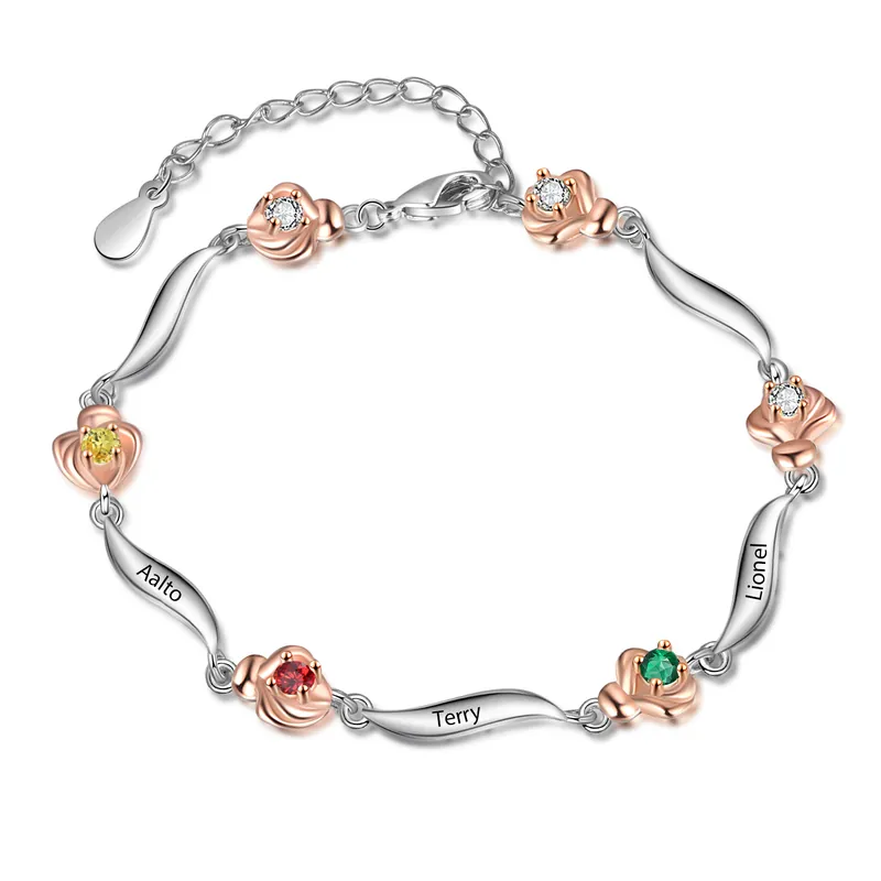 Satisfait Ou Remboursé Bracelet Roses 3 Prénom Personnalisé Bracelet Pierre De Naissance|Jessemade