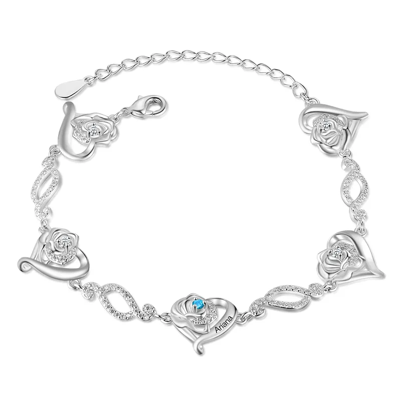 Exclusif Bracelet Roses et Cœur 1 Prénom Personnalisé Bracelet Pierre De Naissance|Jessemade