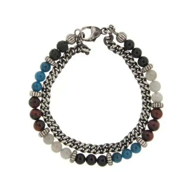 Réduction Bracelet pierres naturelles & gourmette Argent | Bijou perle pour homme fabriqué en France