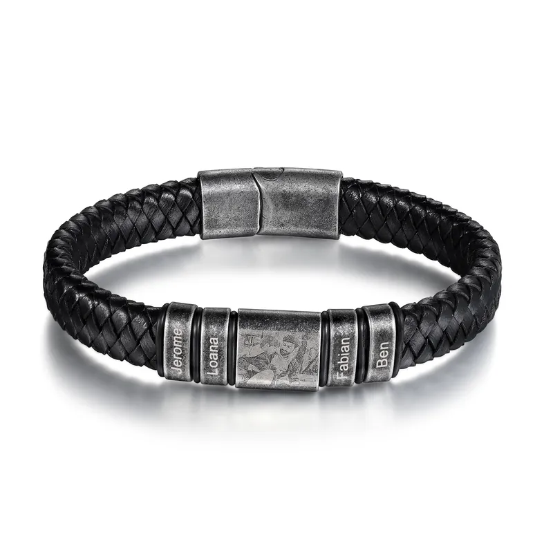 Bracelet Photo Personnalisé avec 4 Prénoms gravés pour Homme|Jessemade Petit Prix