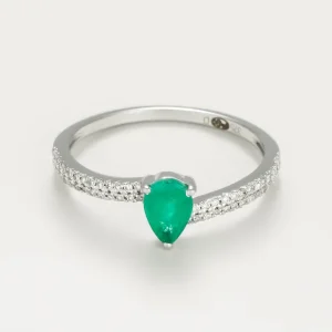 Acheter Direct Bague Or Blanc 375/1000 Diamant 0,11/57 Emeraude 0,41/1