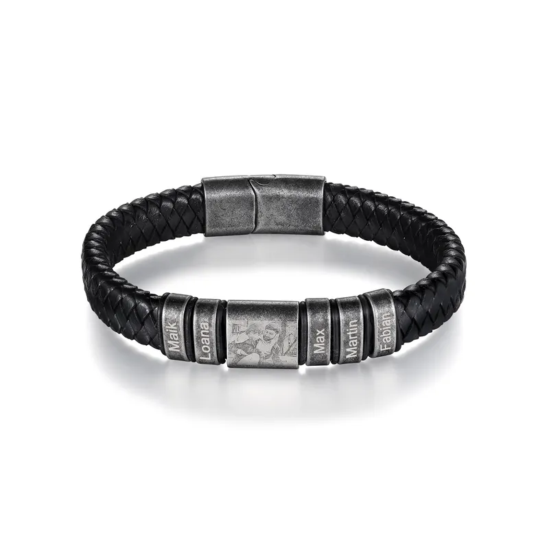 Bracelet Photo Personnalisé avec 5 Prénoms gravés pour Homme|Jessemade Dernière Chance