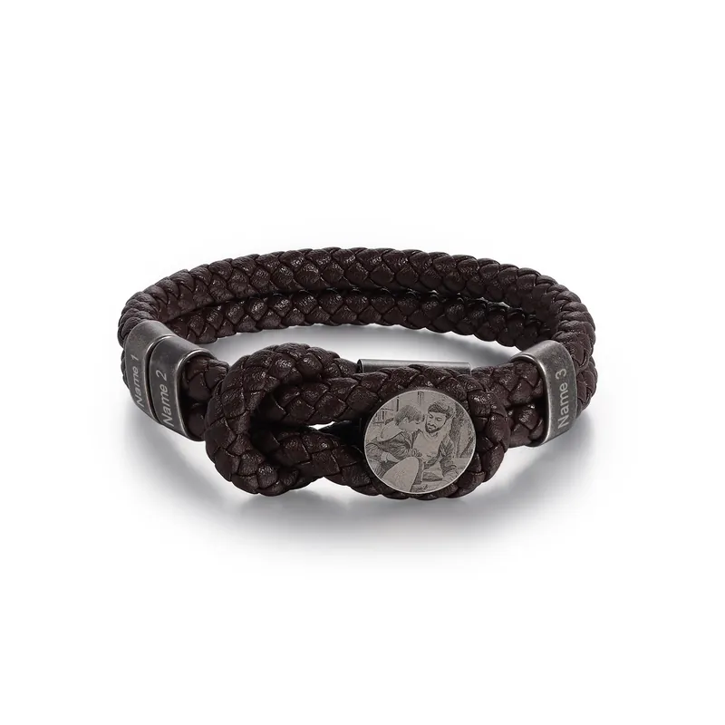 Bracelet Photo Personnalisé avec 3 Prénoms Bracelet en Cuir pour Homme|Jessemade Commande En Gros