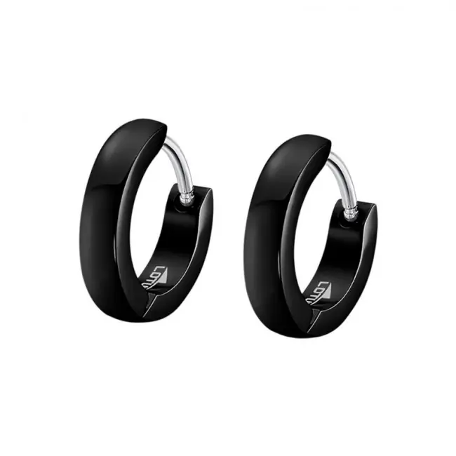 Prix Cassé Créoles en acier noir pour homme | LOTUS STYLE Bijoux | Bijoux pour homme en acier