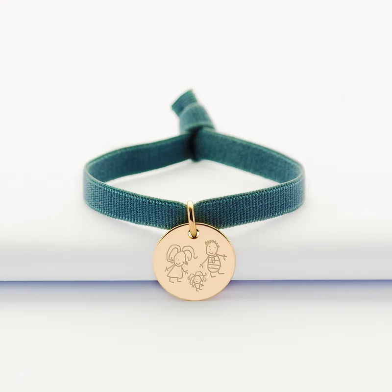 Retour Gratuit Bracelet enfant personnalisé cordon élastique médaille gravée plaqué or 15 mm
