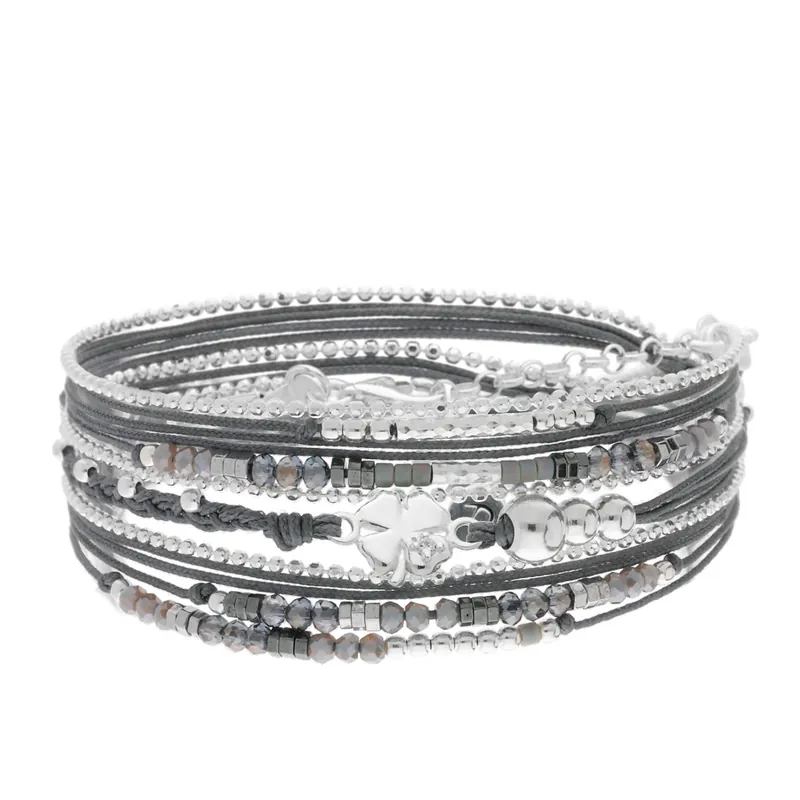 Achat Immédiat BRACELET TRÈFLE GRIS HÉMATITE