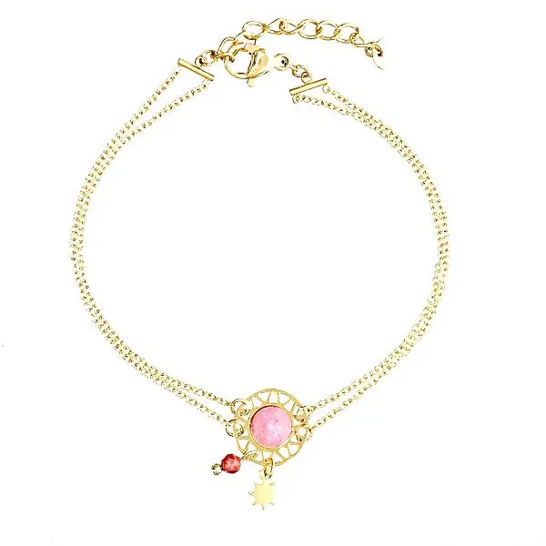 Vente Flash Bracelet pour femme double chaîne acier breloques étoiles pierre naturelle Rhodonite