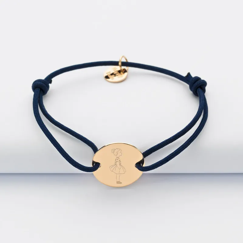 Usine Directe Bracelet enfant personnalisé illustration médaille gravée plaqué or 2 trous 15 mm - HappyBulle x Marie Savart