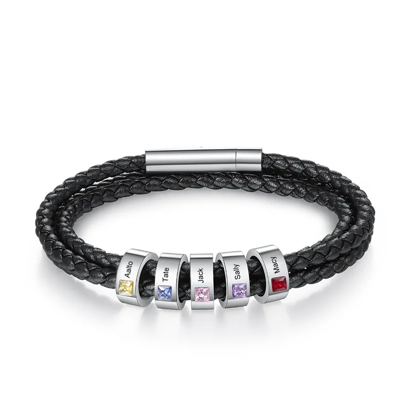 Bracelet 5 Prénom Personnalisé Avec 5 pierre de naissance Bracelet Homme Solde