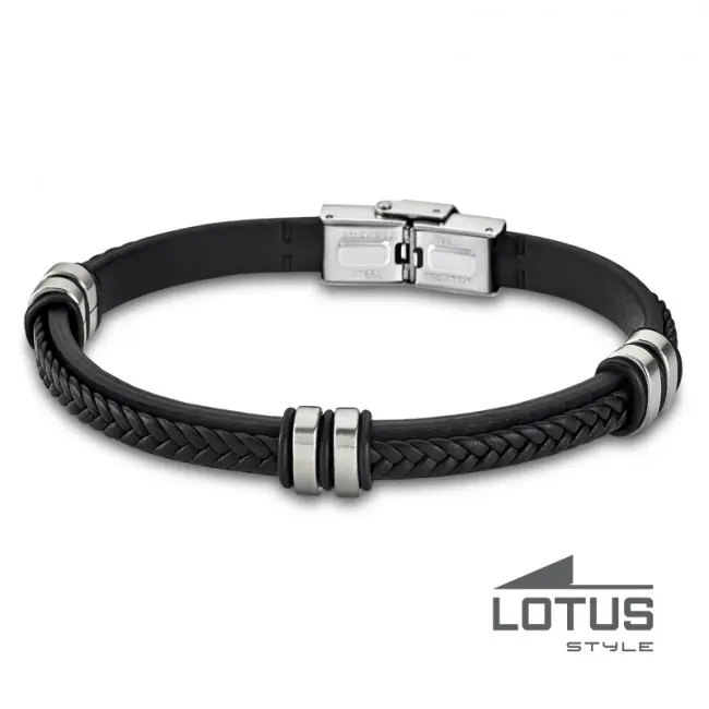 Original Bracelet Cuir noir tressé /PlatLOTUS STYLE Homme