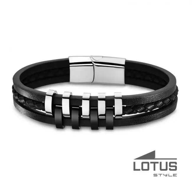 Bracelet Multicuir noir tressé Acier bicolore LOTUS STYLE Homme Top Vente