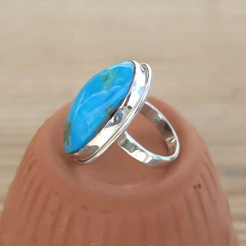 Tendance Bague ovale en argent et pierre Turquoise d'Arizona (bleu) T57