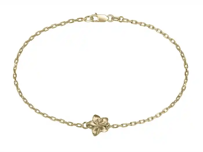 Certifié Bracelet Ancolie fleur centrale brillante sur chaînette en or jaune 10k