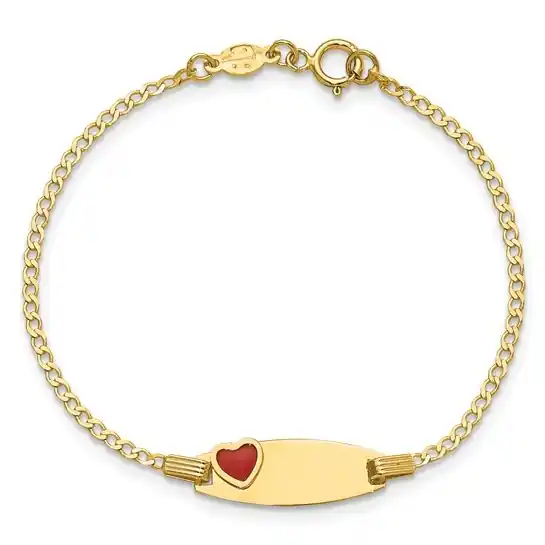Vente Directe Bracelet identité coeur émail rouge en or jaune 14k pour enfant