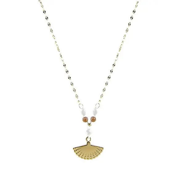 Collier pour femme - pendentif éventail acier pierre naturelle jaspe paysage Vente Directe