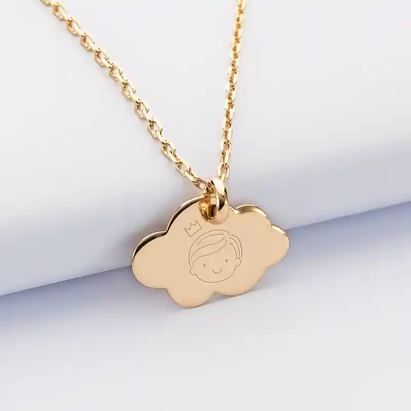 Acheter En Ligne Pendentif baptême enfant personnalisé médaille gravée plaqué or nuage 20x14 mm