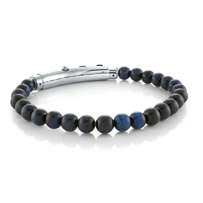 Bracelet Oran ajustable oeil de tigre bleu ou rouge 6 mm en acier inoxydable pour homme Original