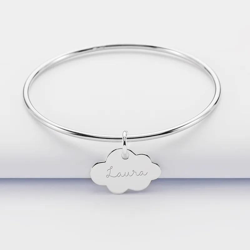 Acheter Direct Bracelet enfant personnalisé jonc argent médaille gravée nuage 20x14 mm