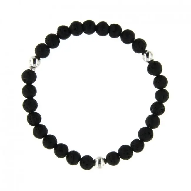 Bracelet Pierre de lave & Argent | Bracelet perles homme fabriqué en France Exclusif