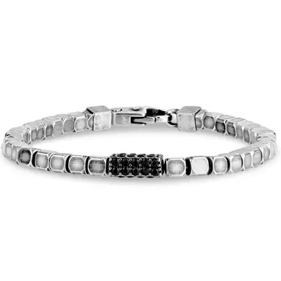 Promotion Saisonnière Bracelet Alfidas acier inoxydable antique billes carrées et pavé de zircons noir pour homme