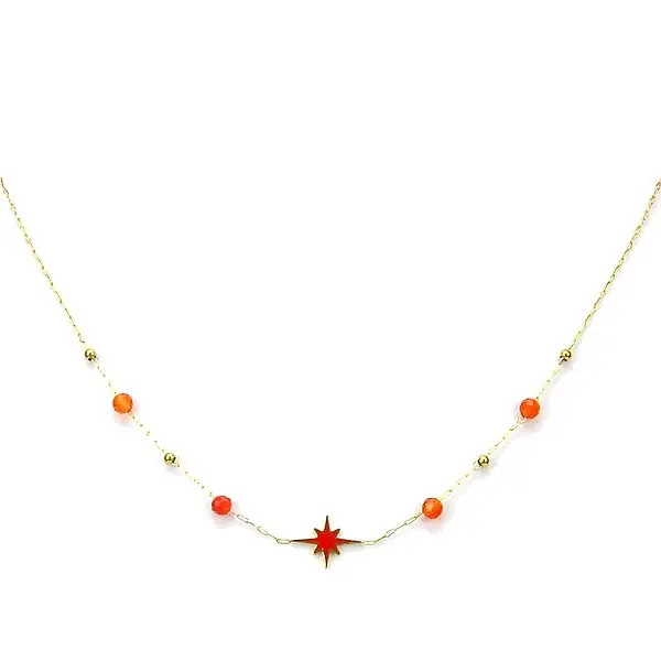 Offre Spéciale Collier pour femme - acier pierre naturelle - étoile agate rouge