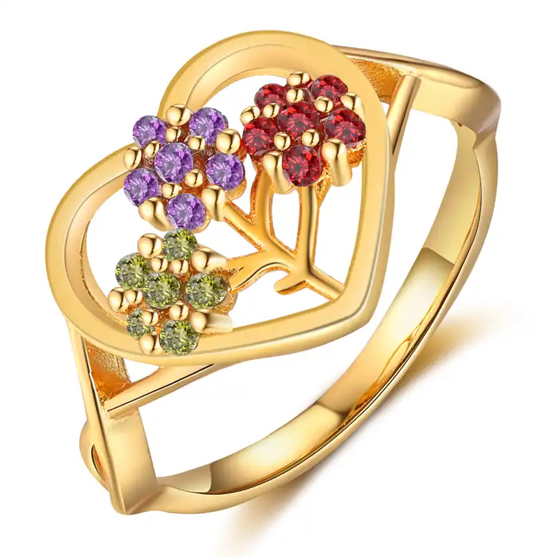 Bague Fleur Personnalisée avec 3 Pierres de Naissance - Cadeau pour Femme Expédié Aujourd’hui