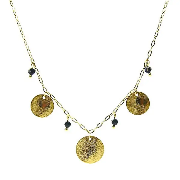 Prix Choc Collier pour femme - acier pierre naturelle - 3 disques - Agate noir