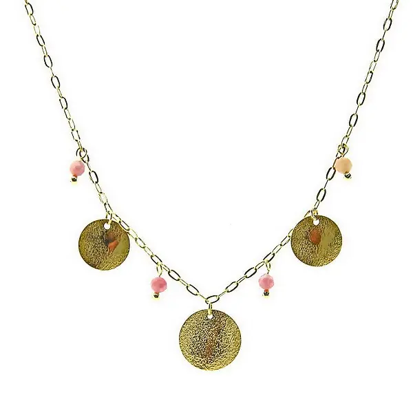 Collier pour femme - acier pierre naturelle - 3 disques - Rhodonite Meilleure Vente